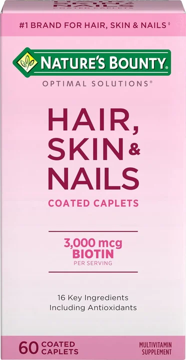 Nature's Bounty Hair, Skin & Nails, 3,000 mcg Biotin Coated Caplets box